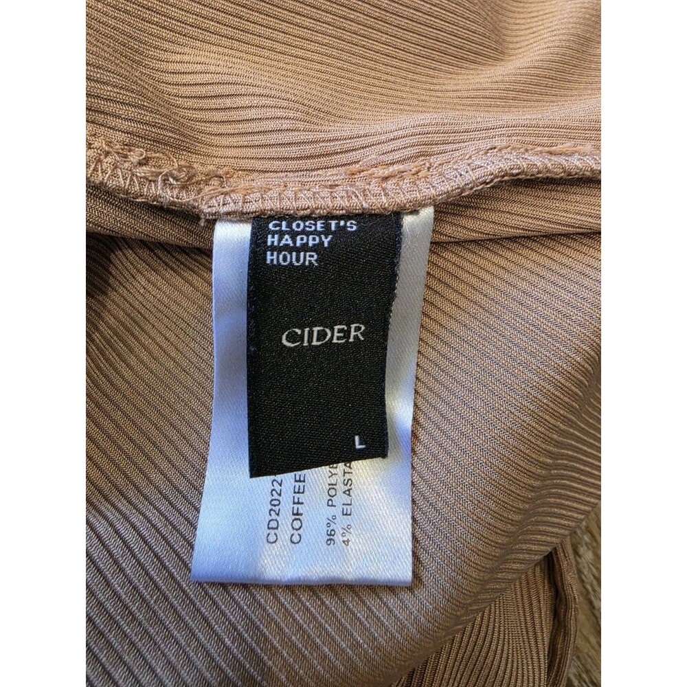Cider Women's Wide Leg Ribbed Palazzo High Rise Pants Size L Nude Coffee Beige - Picture 2 of 8